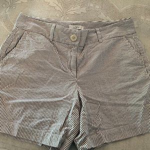 LOFT brown and white seersucker shorts